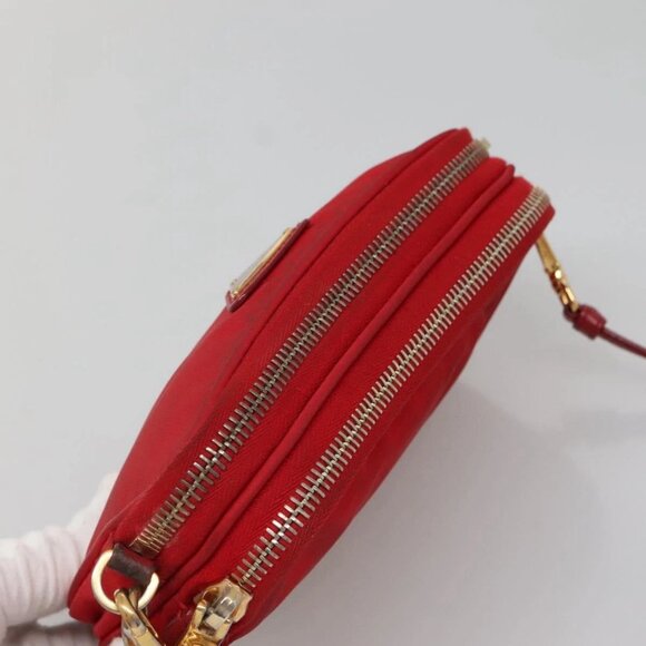 PRADA Shoulder Bag Nylon Red Gold Auth 136649 - Picture 7 of 16